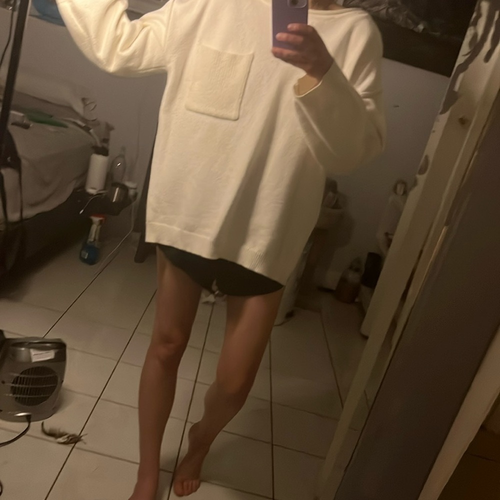 Oversized Cream Sweater with Pocket